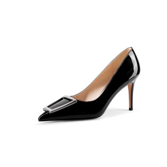 Pumps For Women Pointed Toe High Heels Trapezoid Metal Buckle Pumps Dress Party - Picture 1 of 15